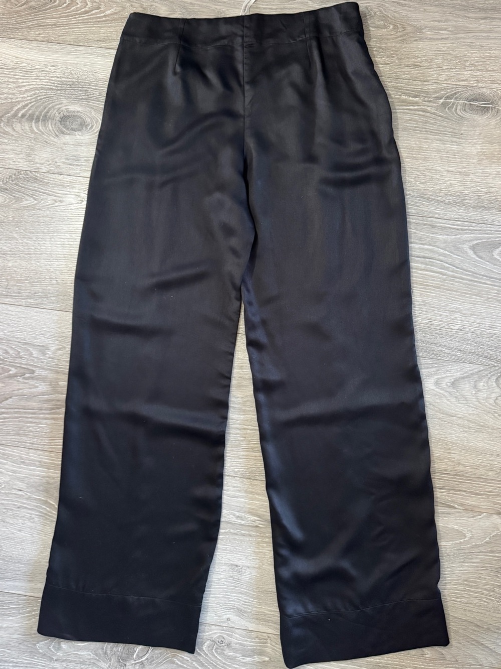 Mango Committed Black Satin Wide-Leg Trousers Pants NWT Sz 10 - Picture 3 of 14